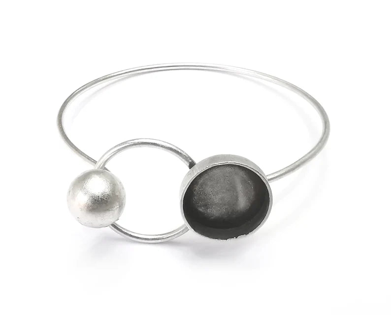 Circle Ball Bracelet Blank Resin Cuff Dry Bezel Cabochon Base Adjustable Antique Silver Plated Brass (14mm Blank) G27122
