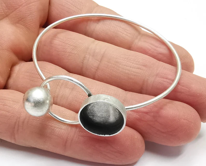 Circle Ball Bracelet Blank Resin Cuff Dry Bezel Cabochon Base Adjustable Antique Silver Plated Brass (14mm Blank) G27122
