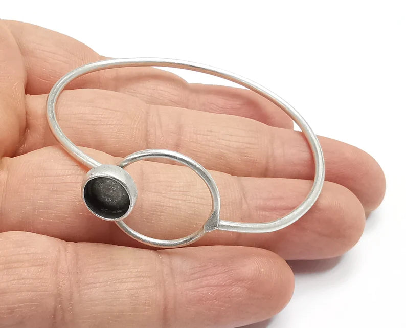 Circle Bracelet Blank Resin Cuff Dry Bezel Cabochon Base Adjustable Antique Silver Plated Brass (8mm Blank) G26841