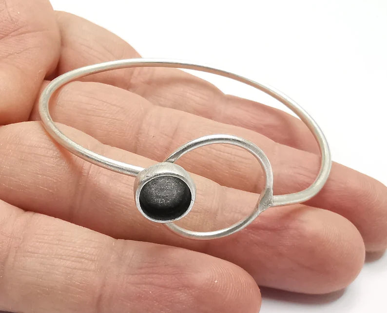 Circle Bracelet Blank Resin Cuff Dry Bezel Cabochon Base Adjustable Antique Silver Plated Brass (8mm Blank) G26841