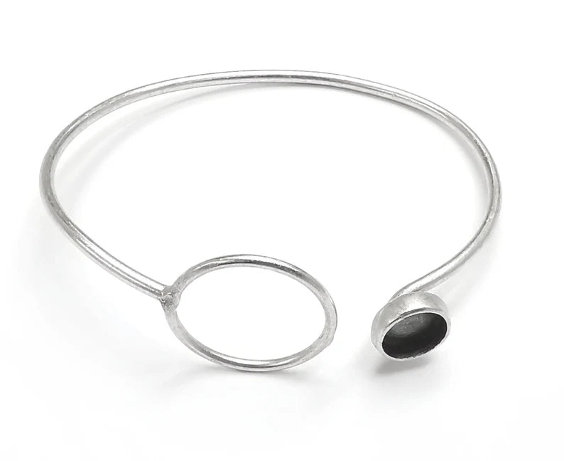 Circle Bracelet Blank Resin Cuff Dry Bezel Cabochon Base Adjustable Antique Silver Plated Brass (8mm Blank) G26841