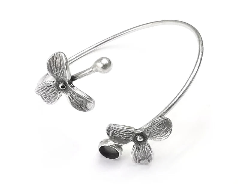 Flower Flowers Silver Bracelet Blank Resin Cuff Dry Bezel Cabochon Base Adjustable Antique Silver Plated Brass (6mm Blank) G26846