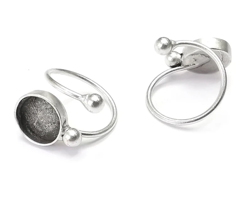 Wrap Round Blank Silver Ring Setting Cabochon Mounting Adjustable Base Bezel Antique Silver Plated Brass (12mm blank) G26847