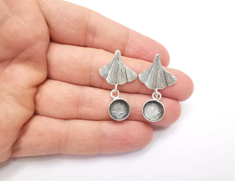 Ginko Silver Dangle Earring Set Base Wire Antique Silver Plated Brass Earring Base ( 10mm blanks ) G27144
