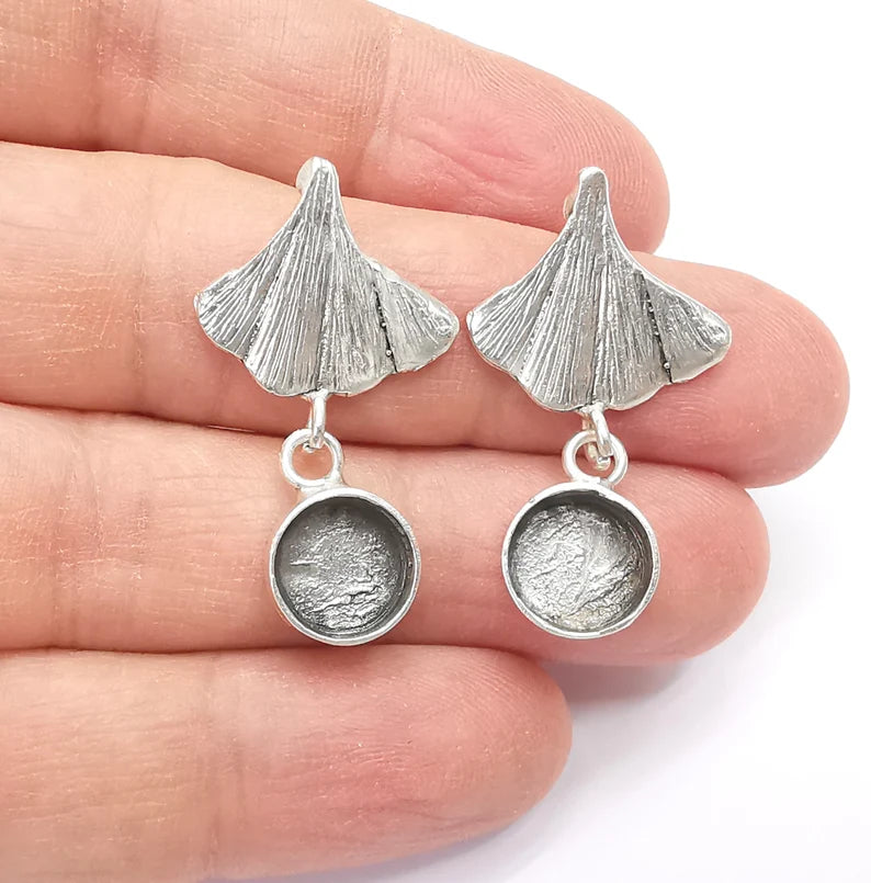 Ginko Silver Dangle Earring Set Base Wire Antique Silver Plated Brass Earring Base ( 10mm blanks ) G27144