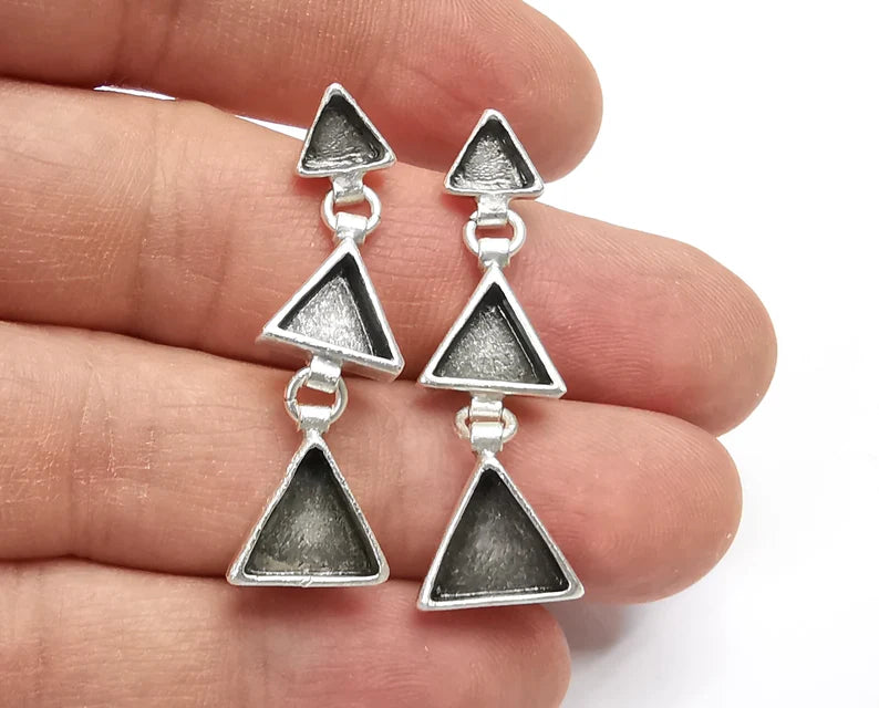 Triangle Dangle Earring Set Base Wire Antique Silver Plated Brass Earring Base 1 Pairs G26859