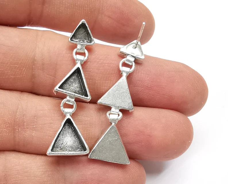 Triangle Dangle Earring Set Base Wire Antique Silver Plated Brass Earring Base 1 Pairs G26859