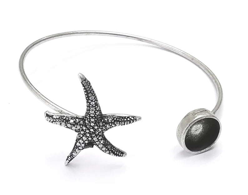 Starfish Bracelet Blanks, Cuff Bezels Cabochon Bases Resin Mountings, Cuff Frame, Antique Silver Plated Brass (10mm bezel) G26862