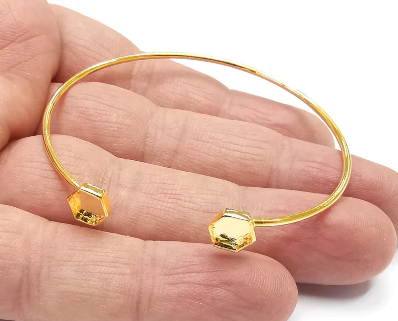 Hexagonal Bracelet Base Cuff Blanks Adjustable Bracelet Shiny Gold Plated Brass (6mm Blanks) G27154