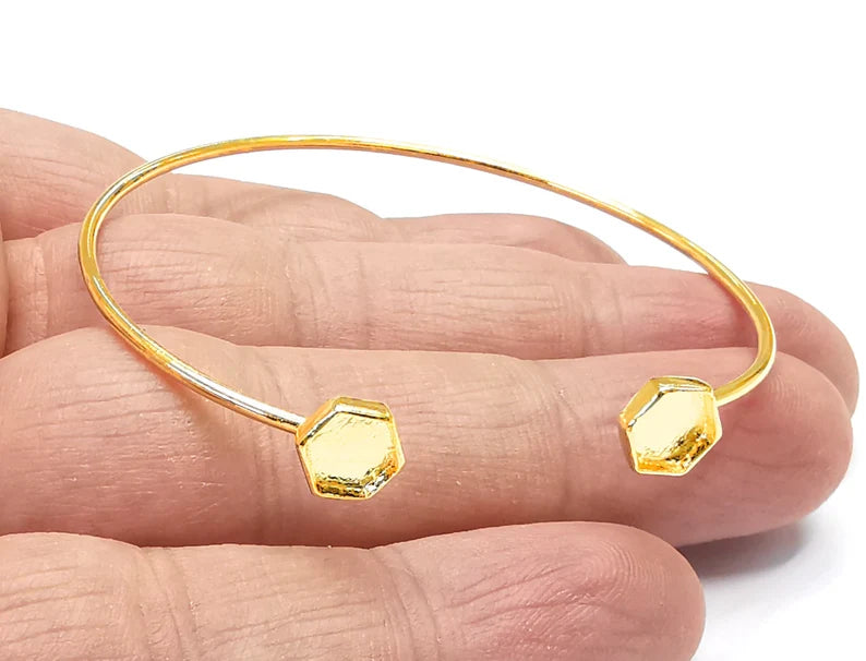 Hexagonal Bracelet Base Cuff Blanks Adjustable Bracelet Shiny Gold Plated Brass (6mm Blanks) G27154