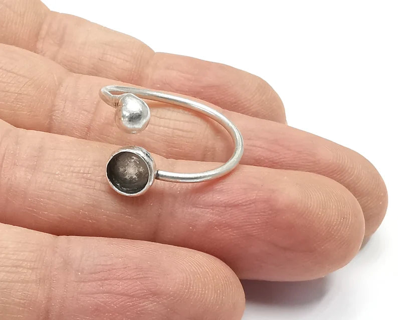 Wrap Ball Round Blank Silver Ring Setting Cabochon Mounting Adjustable Ring Base Bezel Antique Silver Plated Brass (6mm blank) G26867