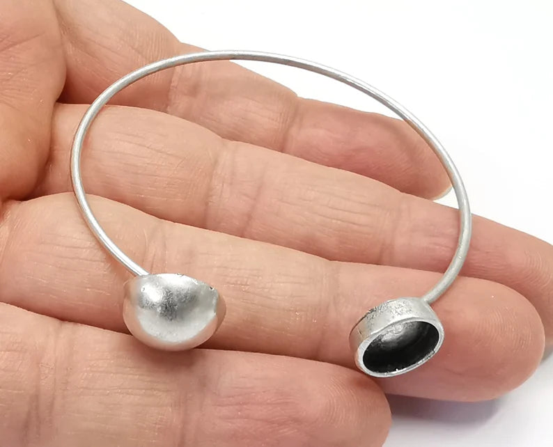 Dome Bracelet Cuff Blank Bezel Glass Cabochon Base Adjustable Antique Silver Plated Brass (10 mm Blank) G26871