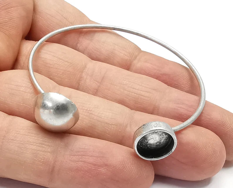 Dome Bracelet Cuff Blank Bezel Glass Cabochon Base Adjustable Antique Silver Plated Brass (10 mm Blank) G26871
