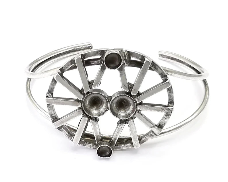 Silver bracelet brass cuff blank bezel Glass cabochon base Adjustable antique silver brass (8 and 5 mm blanks) G26269