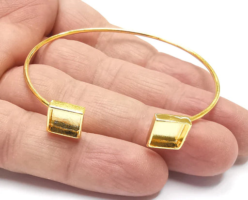Square Bracelet Base Blanks Cuff Adjustable Bracelet Shiny Gold Plated Brass (8mm Blank) G27159