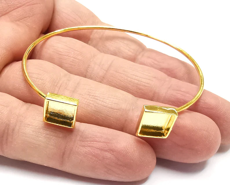 Square Bracelet Base Blanks Cuff Adjustable Bracelet Shiny Gold Plated Brass (8mm Blank) G27159