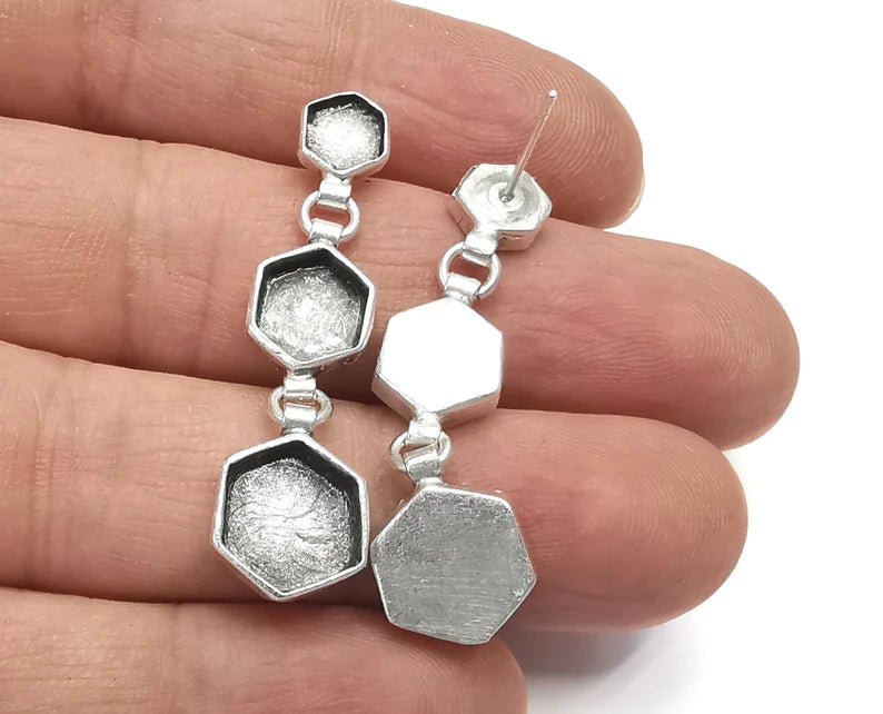Hexagonal Dangle Earring Set Base Wire Antique Silver Plated Brass Earring Base 1 Pairs G26881