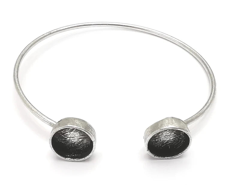 Silver Round Bracelet Blank Resin Cuff Dry Bezel Cabochon Base Adjustable Antique Silver Plated Brass (10mm Blanks) G26889