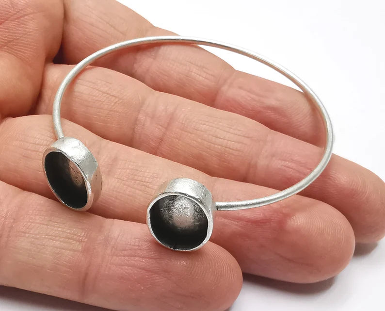 Silver Oval Bracelet Blanks Resin Cuff Dry Bezel Cabochon Base Adjustable Antique Silver Plated Brass (14x10mm Blanks) G26901