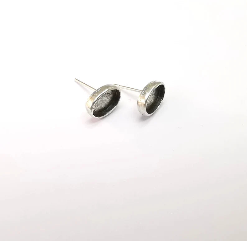 Oval Silver Earring Set Base Wire Antique Silver Plated Brass Earring Base (9x6mm blank) G27167