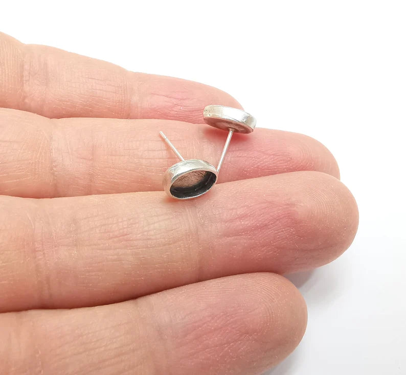 Oval Silver Earring Set Base Wire Antique Silver Plated Brass Earring Base (9x6mm blank) G27167