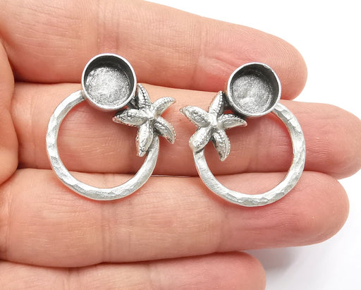 Starfish earring blank base settings silver resin cabochon inlay blank mountings Antique silver plated brass (10mm blanks) 1 Set G25929