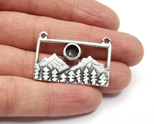 Mountain Landscape Forest Pine Tree Pendant Blank Resin Bezel Mounting Cabochon Base Setting Antique Silver Plated Charms (6mm Blank) G26911
