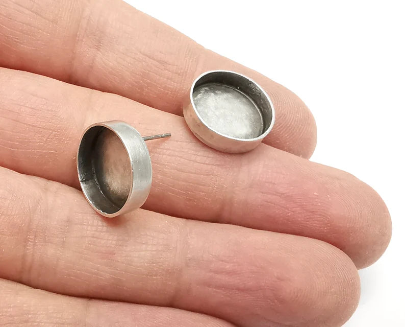 Silver Round Earring Set Base Wire Antique Silver Plated Brass Earring Base (14mm blank) G27006