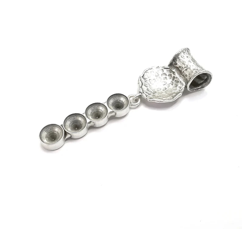 Hammered Dangle Pendant Blank Resin Bezel Mosaic Mountings Cabochon Setting Antique Silver Plated Brass (63x14mm)(8mm Bezel ) G26916