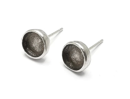 Silver Round Earring Set Base Wire Antique Silver Plated Brass Earring Base (6mm blank) G26920