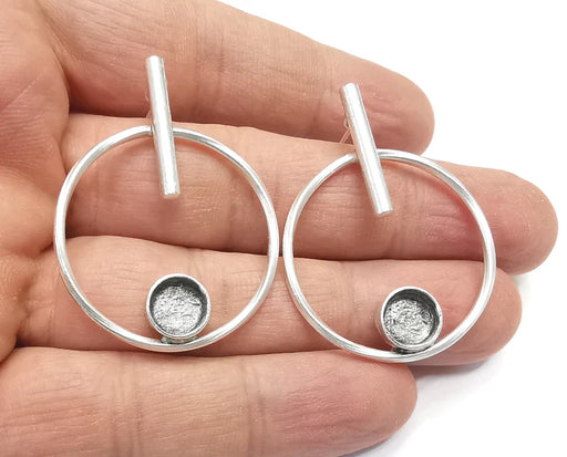 Hoop Rod Stick Round Silver Earring Set Base Wire Antique Silver Plated Brass Earring Base (43x34mm) G27174