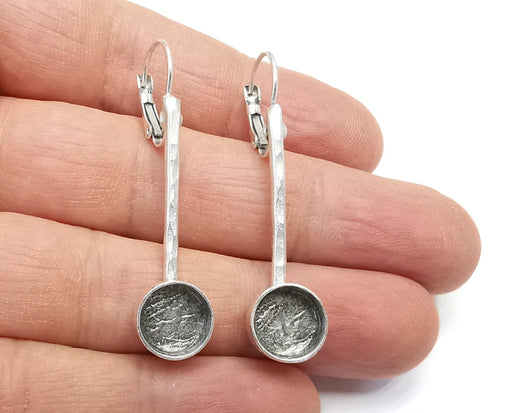 Hammered Stick Earring Round Blank Base Settings Silver Resin Cabochon Inlay Blank Mountings Antique Silver Brass (10mm blank) 1 Set G27178