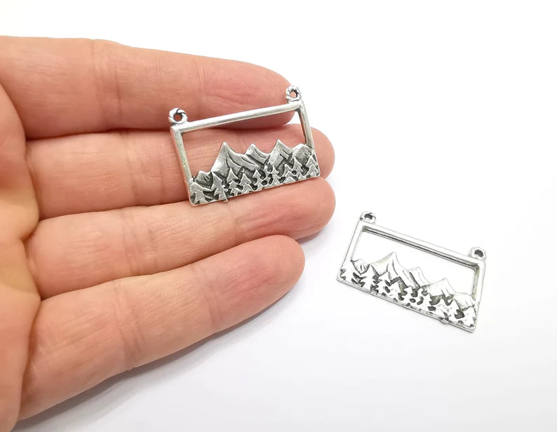 Mountain Charms Landscape Rock Forest Pendant Clif Charms Antique Silver Plated Pendant (35x24mm) G26928