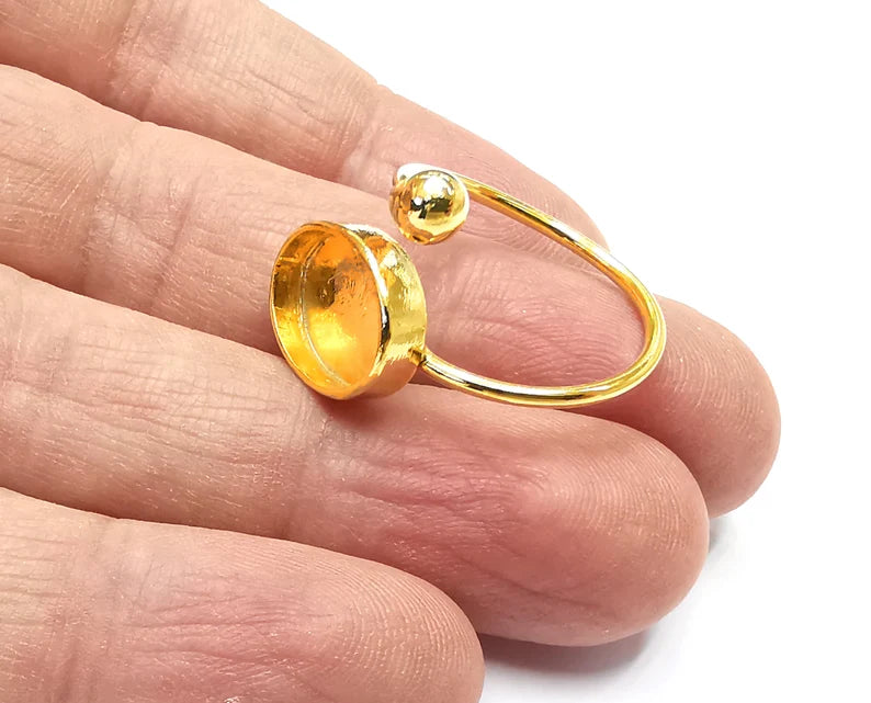 Shiny Gold Ring Bezels Ring Settings Ring Blanks Resin Ring Backs Cabochon Mounting Gold Plated Brass Adjustable Ring Base(14x10mm ) G27186