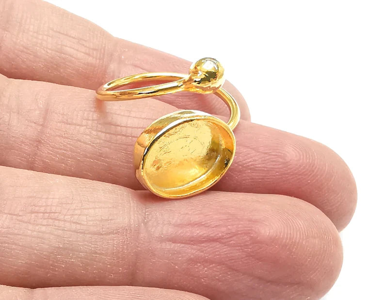 Shiny Gold Ring Bezels Ring Settings Ring Blanks Resin Ring Backs Cabochon Mounting Gold Plated Brass Adjustable Ring Base(14x10mm ) G27186