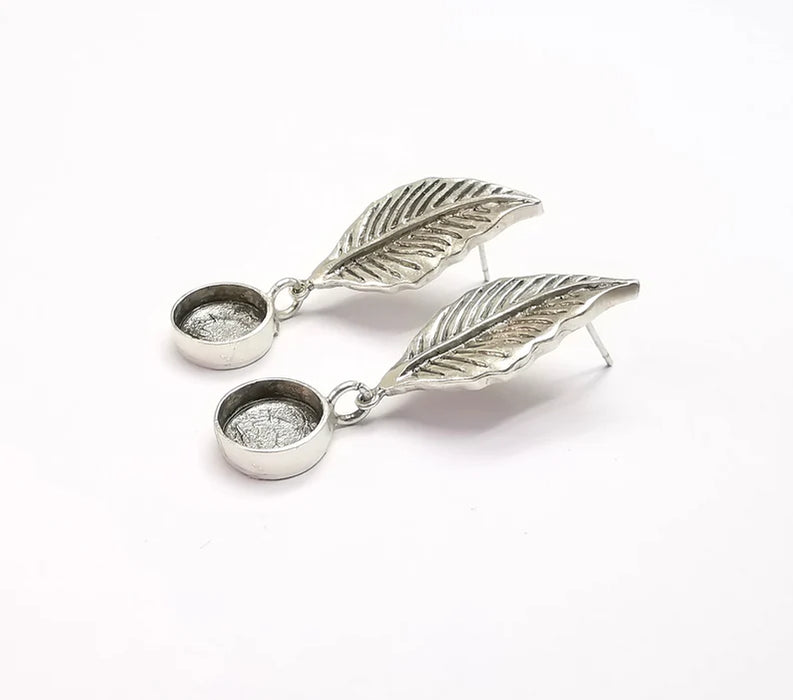 Leaf Silver Earring Set Base Wire Antique Silver Plated Brass Earring Base ( 10mm Blank ) G26943