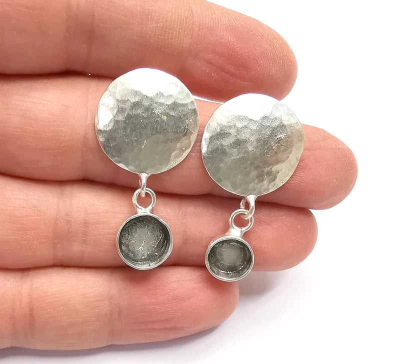 Hammered Dome Earring Set Base Wire Antique Silver Plated Brass Earring Base ( 8mm Blank ) G26946