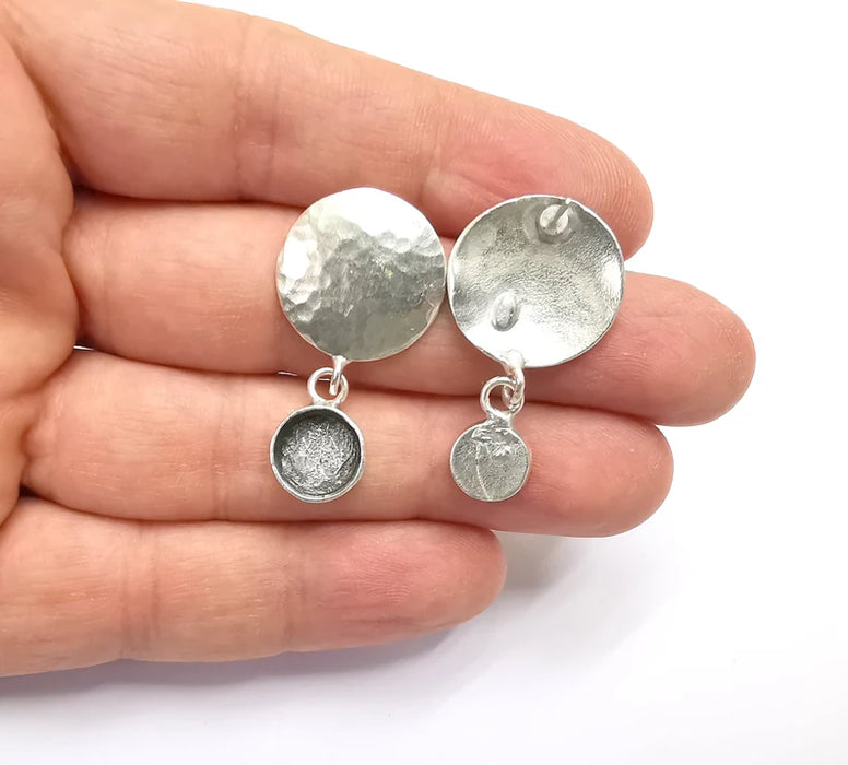 Hammered Dome Earring Set Base Wire Antique Silver Plated Brass Earring Base ( 8mm Blank ) G26946