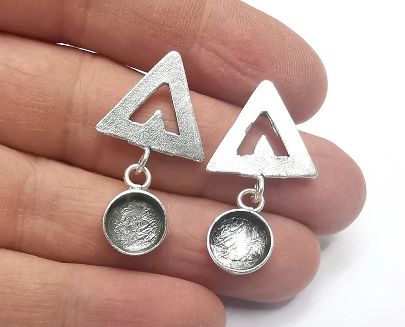 Triangle Dangle Earring Set Base Wire Antique Silver Plated Brass Earring Base (10mm blanks) G26947