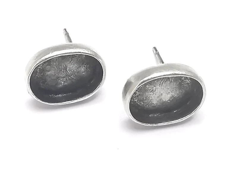 1 Pairs Oval Silver Earring Set Base Wire Antique Silver Plated Brass Earring Base (11x8mm blank) G26948
