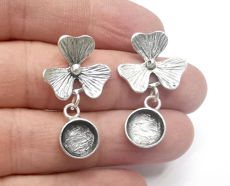 Flower Round Silver Earring Set Base Wire Antique Silver Plated Brass Earring Base (10mm blank) G26949