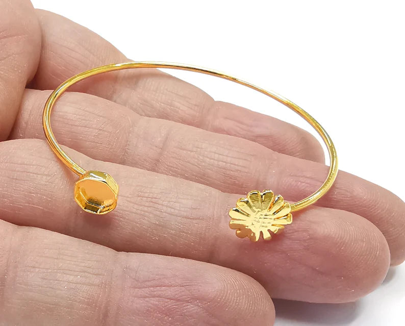 Flower Octagon Bracelet Base Blanks Cuff Blanks Adjustable Bracelet Shiny Gold Plated Brass (8mm Blank) G27190