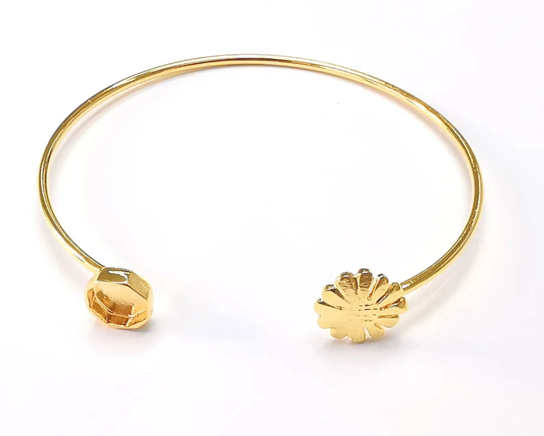 Flower Octagon Bracelet Base Blanks Cuff Blanks Adjustable Bracelet Shiny Gold Plated Brass (8mm Blank) G27190