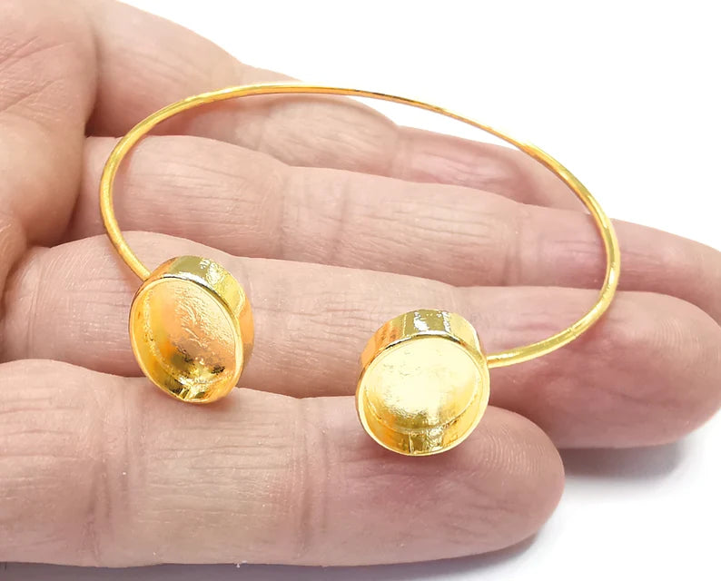 Oval Bracelet Base Blanks Cuff Blanks Adjustable Bracelet Shiny Gold Plated Brass (14x10mm Blanks) G27191