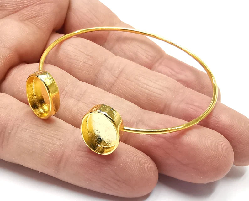 Oval Bracelet Base Blanks Cuff Blanks Adjustable Bracelet Shiny Gold Plated Brass (14x10mm Blanks) G27191