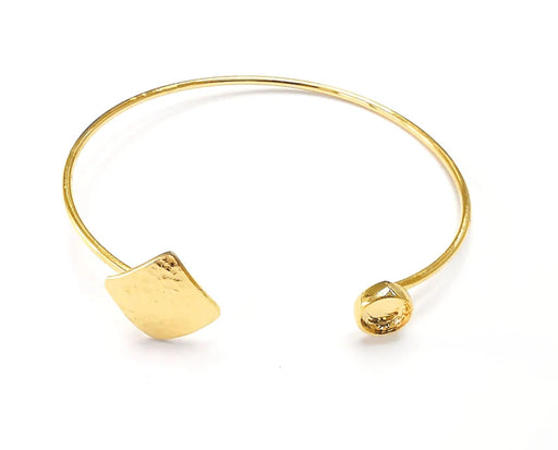 Square Plate Hammered Bracelet Base Blanks Cuff Blanks Adjustable Bracelet Shiny Gold Plated Brass (6mm Blank) G27193