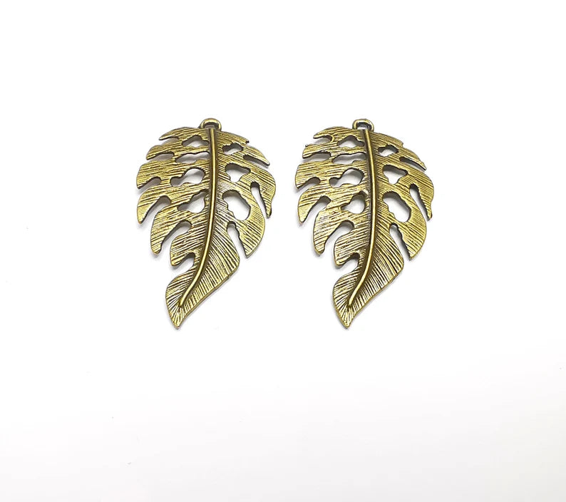 2 Monstera Leaf Charms Antique Bronze Plated Charms (44x25mm) G26951