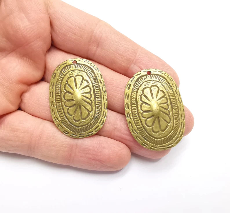 2 Ethnic Charms Antique Bronze Plated Charms (39x28mm) G26952