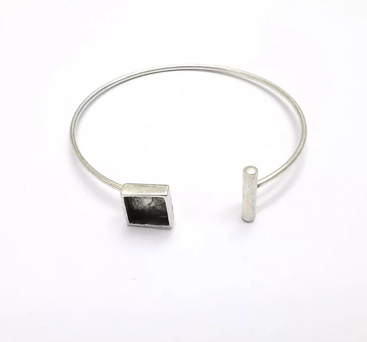 Rod Square Bracelet Blank Resin Cuff Dry Bezel Cabochon Base Adjustable Antique Silver Plated Brass (8mm Blanks) G26958