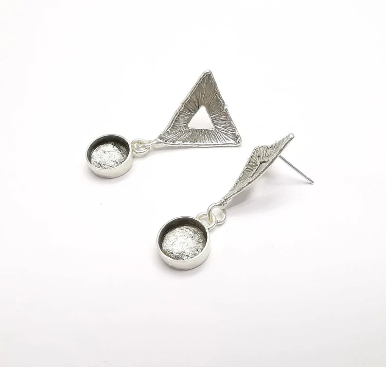 Triangle Dangle Earring Set Base Wire Antique Silver Plated Brass Earring Base (10mm blanks) G26959